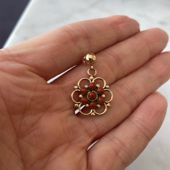 Vintage Zuni Native American Handcrafted 14K Red Coral Earrings - Picture 9 of 14